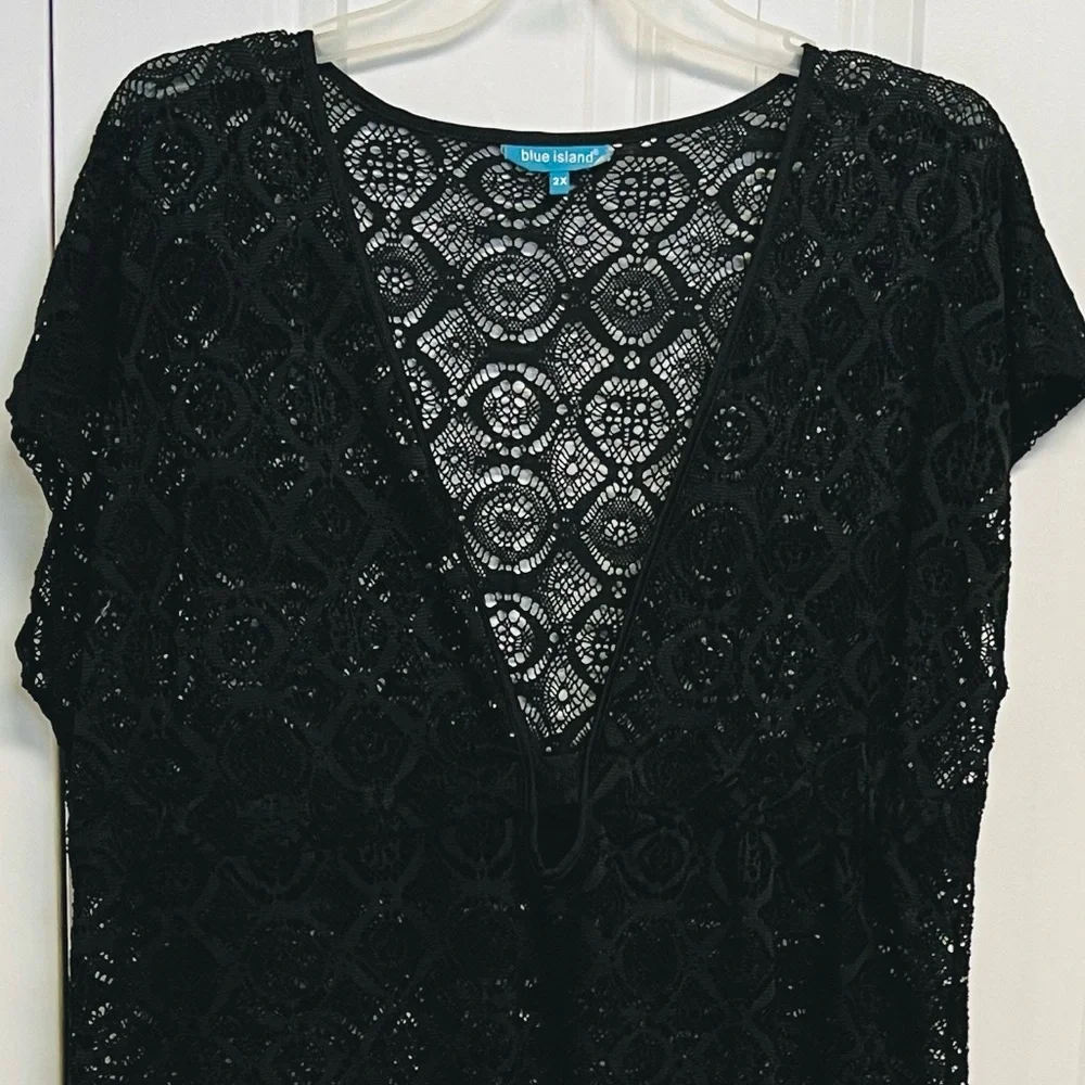 Blue Island Black Lace V-Neck Swim Coverup Plus size 2X